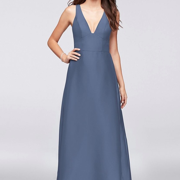 structured mikado strapless long bridesmaid dress